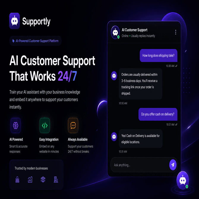 Supportly AI customer-support interface concept